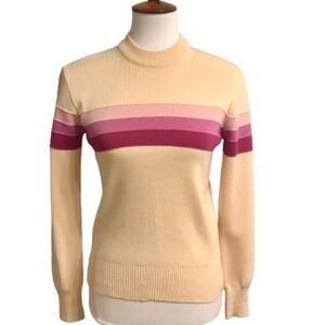 Sport Around Vintage 70s 100% Wool Striped Mock Turtleneck Ski Sweater M